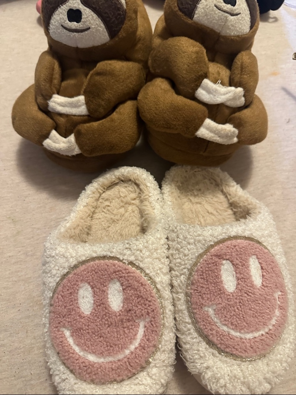 Old Navy Brown and White Sloth Plush Kids  Slippers